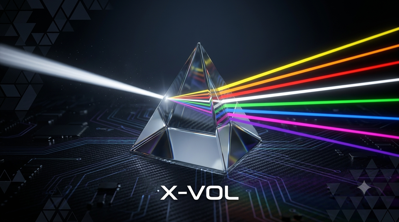 Prisma XVOL transformando um feixe de luz em um espectro de cores